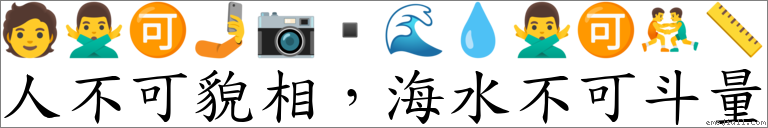 人不可貌相，海水不可斗量 对应Emoji 🧑 🙅‍♂️ 🉑 🤳 📷 ▪ 🌊 💧 🙅‍♂️ 🉑 🤼‍♂️ 📏  的对照PNG图片