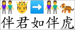 伴君如伴虎 對應Emoji 👫 🤴 ➡ 👫 🐅  的對照PNG圖片