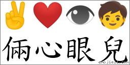 倆心眼兒 對應Emoji ✌ ❤️ 👁 🧒  的對照PNG圖片