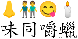 味同嚼蠟 對應Emoji 👃 👬 😋 🕯  的對照PNG圖片