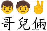 哥兒倆 對應Emoji 👦 🧒 ✌  的對照PNG圖片