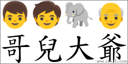 哥儿大爷 对应Emoji 👦 🧒 🐘 👴  的对照PNG图片