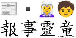 報事靈童 對應Emoji 📰  🧝‍♀️ 🧒  的對照PNG圖片