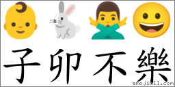子卯不乐 对应Emoji 👶 🐇 🙅‍♂️ 😀  的对照PNG图片