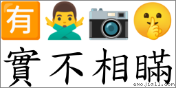 实不相瞒 对应Emoji 🈶 🙅‍♂️ 📷 🤫  的对照PNG图片