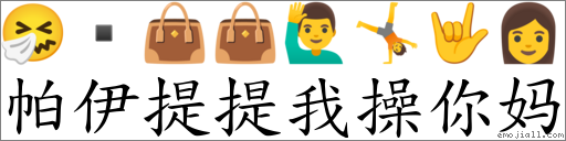 帕伊提提我操你妈 對應Emoji 🤧 👜 👜 🙋♂️ 🤸 🤟 👩 的對照PNG圖片