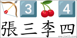 張三李四 對應Emoji 🏹 3️⃣ 🍒 4️⃣  的對照PNG圖片
