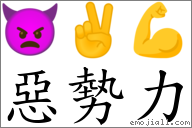 恶势力 对应Emoji 👿 ✌ 💪  的对照PNG图片