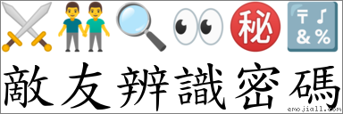 敌友辨识密码 对应Emoji ⚔ 👬 🔍 👀 ㊙ 🔣  的对照PNG图片