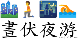 晝伏夜游 對應Emoji 🏙 🧎 🌃 🏊  的對照PNG圖片