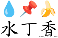 水丁香 對應Emoji 💧 📌 🍌  的對照PNG圖片