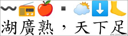 湖廣熟，天下足 對應Emoji 〰 📻 🍎 ▪ 🌥 ⬇ 🦶  的對照PNG圖片