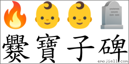 爨寶子碑 對應Emoji 🔥 👶 👶 🪦  的對照PNG圖片