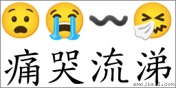 痛哭流涕 對應Emoji 😧 😭 〰 🤧  的對照PNG圖片