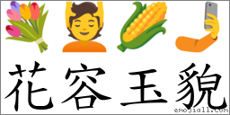 花容玉貌 對應Emoji 💐 💆 🌽 🤳  的對照PNG圖片