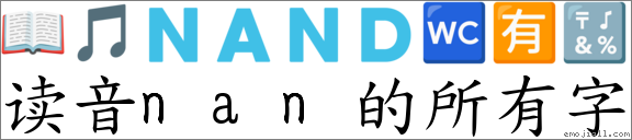 读音nan的所有字 對應Emoji 📖 🎵 🇳 🇦 🇳 🇩 🚾 🈶 🔣 的對照PNG圖片