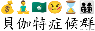 貝伽特症候群 對應Emoji 💰 🧘‍♂️ 🇲🇴 🤒 ⌛ 👨‍👩‍👧‍👦  的對照PNG圖片