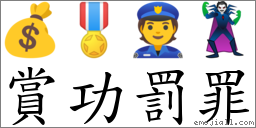 賞功罰罪 對應Emoji 💰 🎖 👮 🦹  的對照PNG圖片
