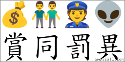 賞同罰異 對應Emoji 💰 👬 👮 👽  的對照PNG圖片