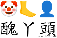 醜丫頭 對應Emoji 🤡 🦶 👤  的對照PNG圖片