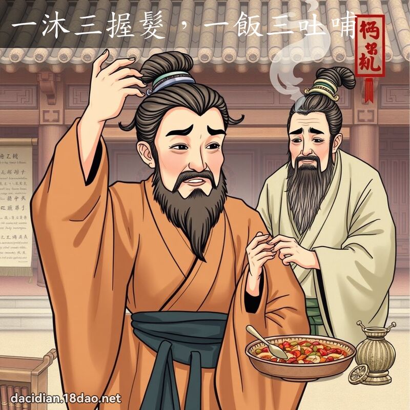 一沐三握髮,一飯三吐哺 - 國語大辭典配圖