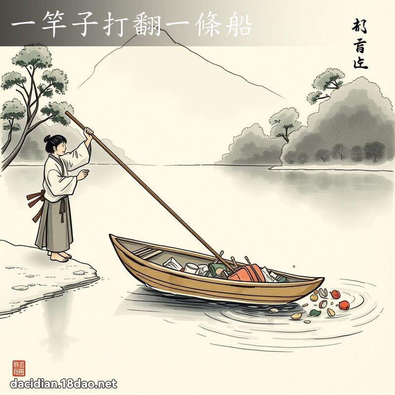 一竿子打翻一条船 - 国语大辞典配图