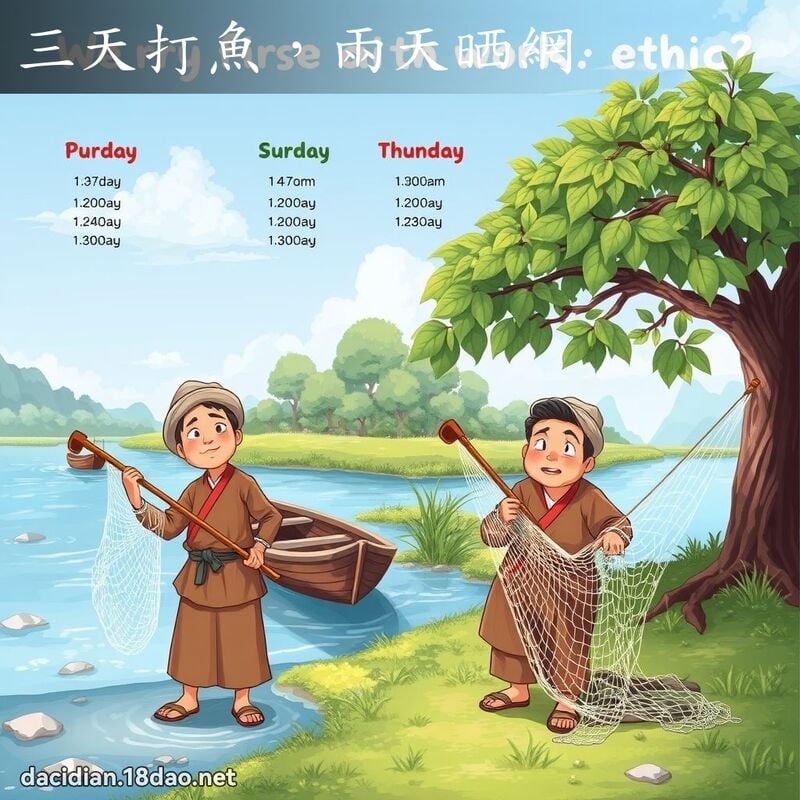 三天打鱼，两天晒网 - 国语大辞典配图