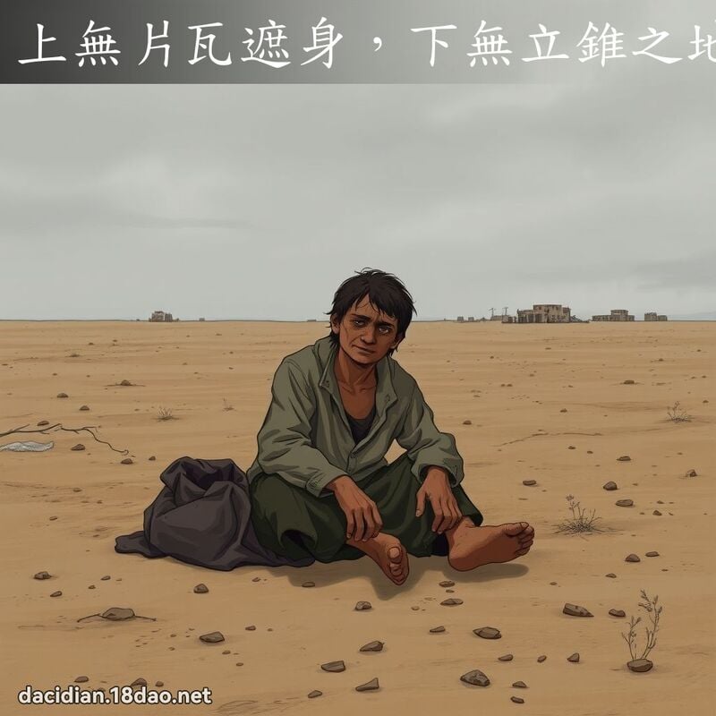 上無片瓦遮身，下無立錐之地 - 國語大辭典配圖