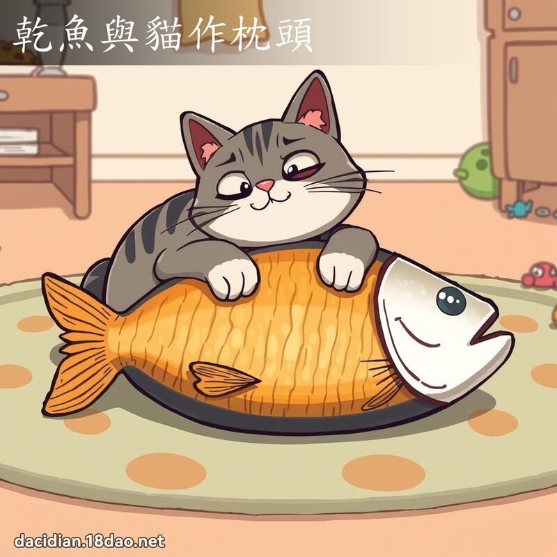 干鱼与猫作枕头 - 国语大辞典配图
