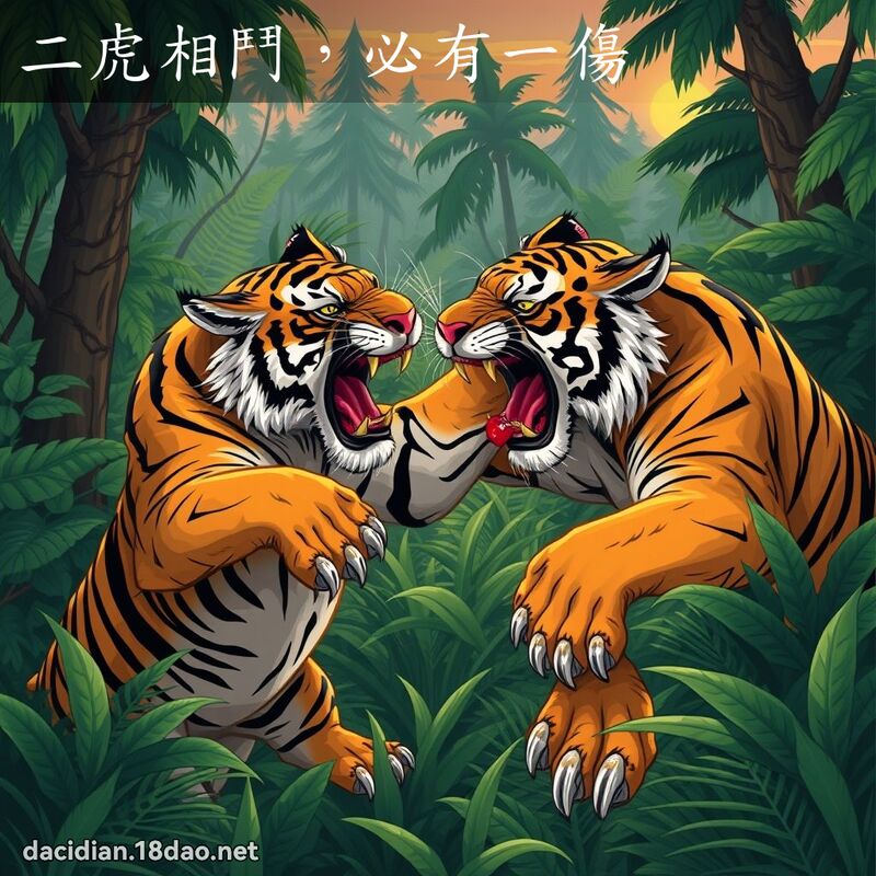二虎相鬥，必有一傷 - 國語大辭典配圖