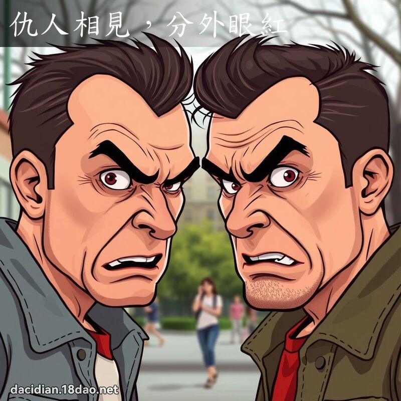 仇人相见，分外眼红 - 国语大辞典配图