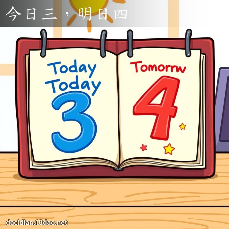 今日三，明日四 - 國語大辭典配圖