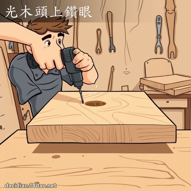 光木头上钻眼 - 国语大辞典配图