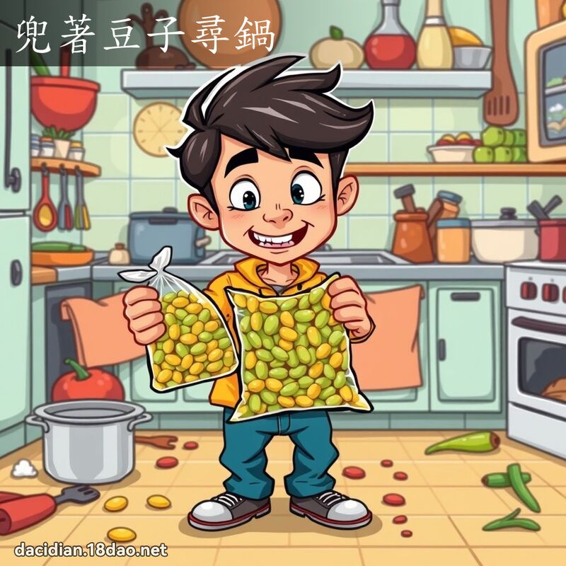 兜著豆子尋鍋 - 國語大辭典配圖