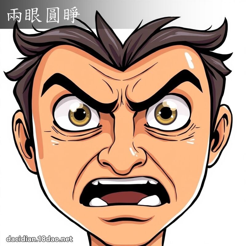 兩眼圓睜 - 國語大辭典配圖