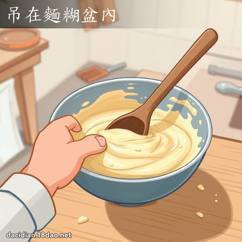 吊在麵糊盆內 - 國語大辭典配圖