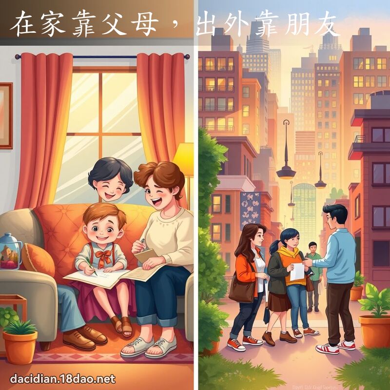 在家靠父母，出外靠朋友 - 國語大辭典配圖