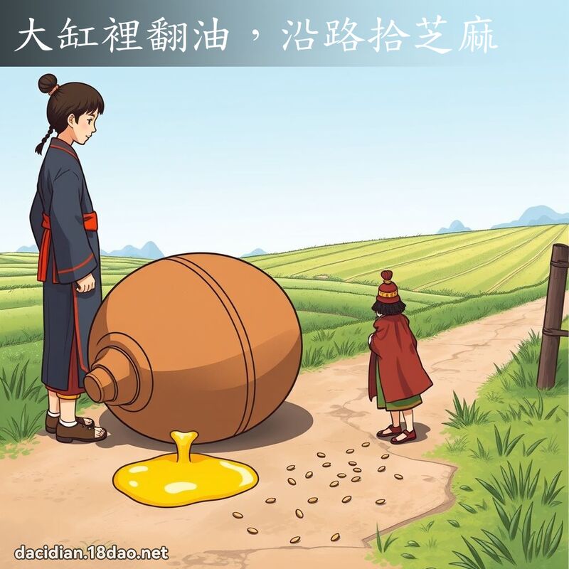 大缸裡翻油，沿路拾芝麻 - 國語大辭典配圖
