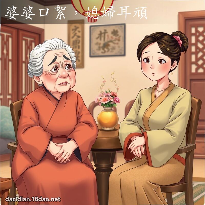 婆婆口絮，媳妇耳顽 - 国语大辞典配图