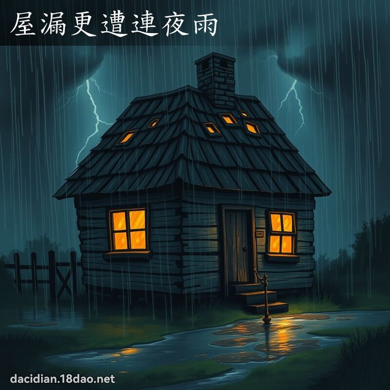 屋漏更遭连夜雨 - 国语大辞典配图