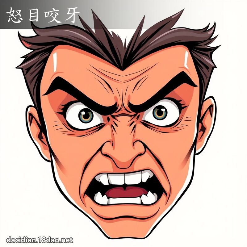 怒目咬牙 - 國語大辭典配圖