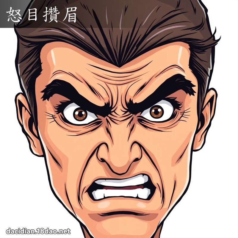 怒目攢眉 - 國語大辭典配圖