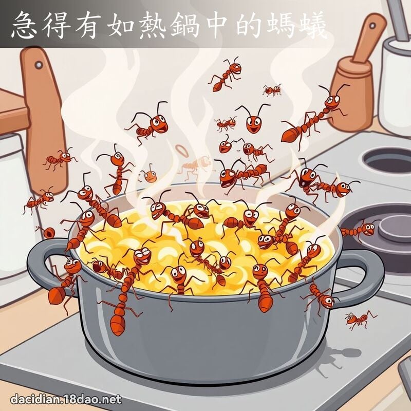 急得有如热锅中的蚂蚁 - 国语大辞典配图