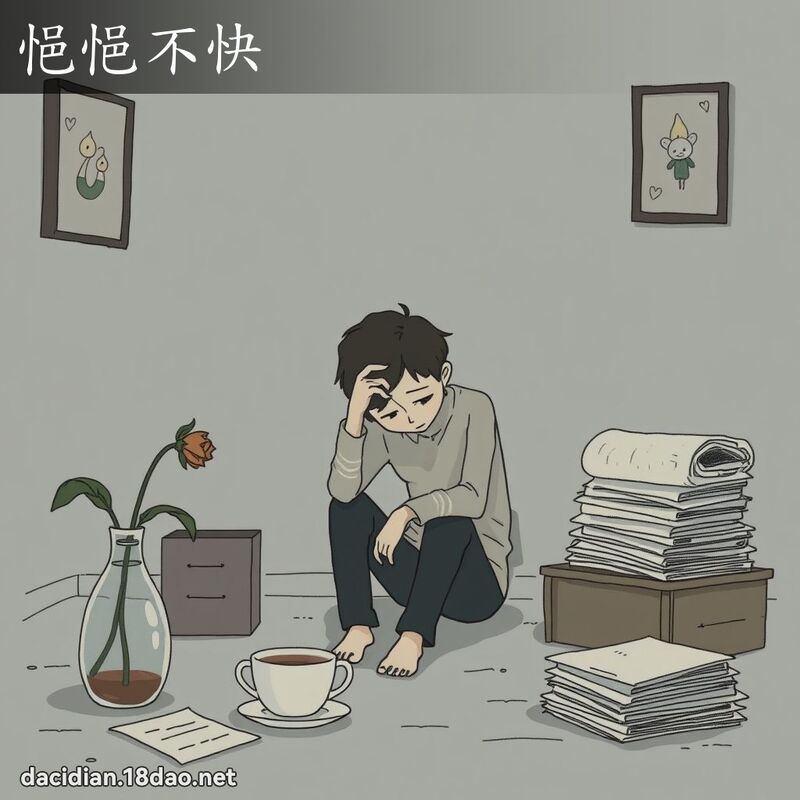 悒悒不快 - 国语大辞典配图