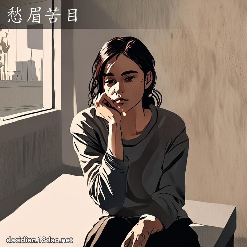 愁眉苦目 - 国语大辞典配图