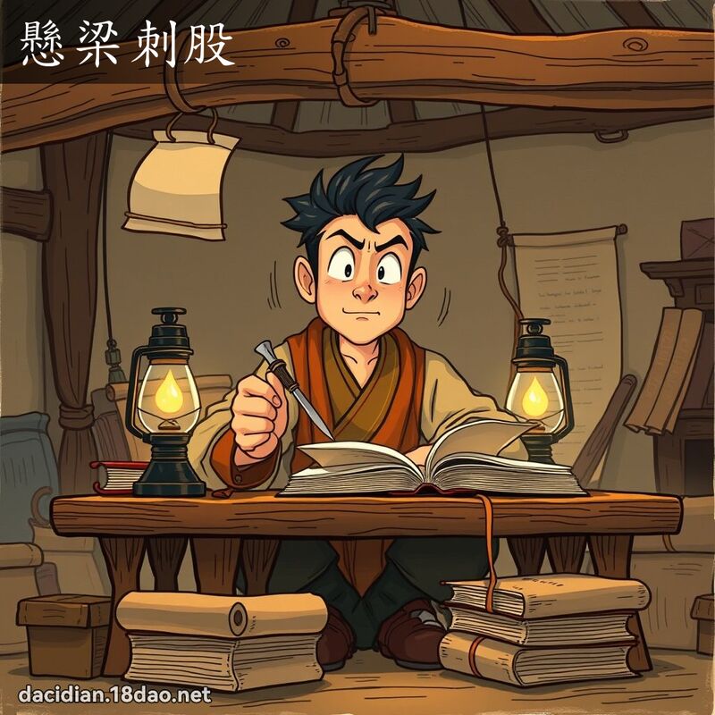 悬梁刺股 - 国语大辞典配图