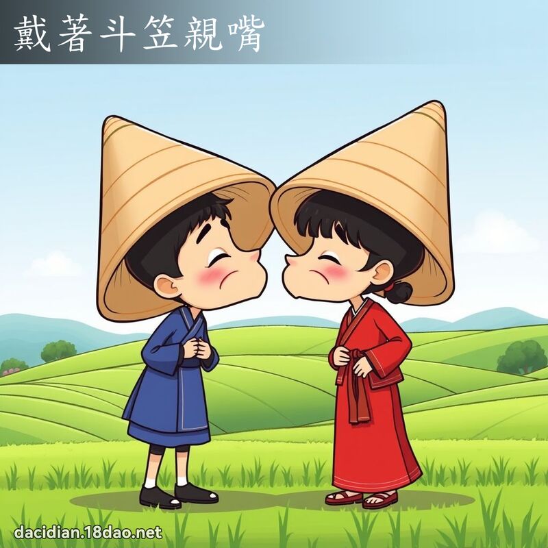 戴著斗笠親嘴 - 國語大辭典配圖