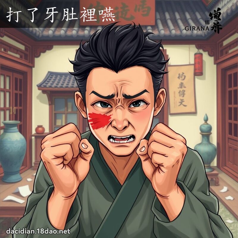 打了牙肚裡嚥 - 國語大辭典配圖