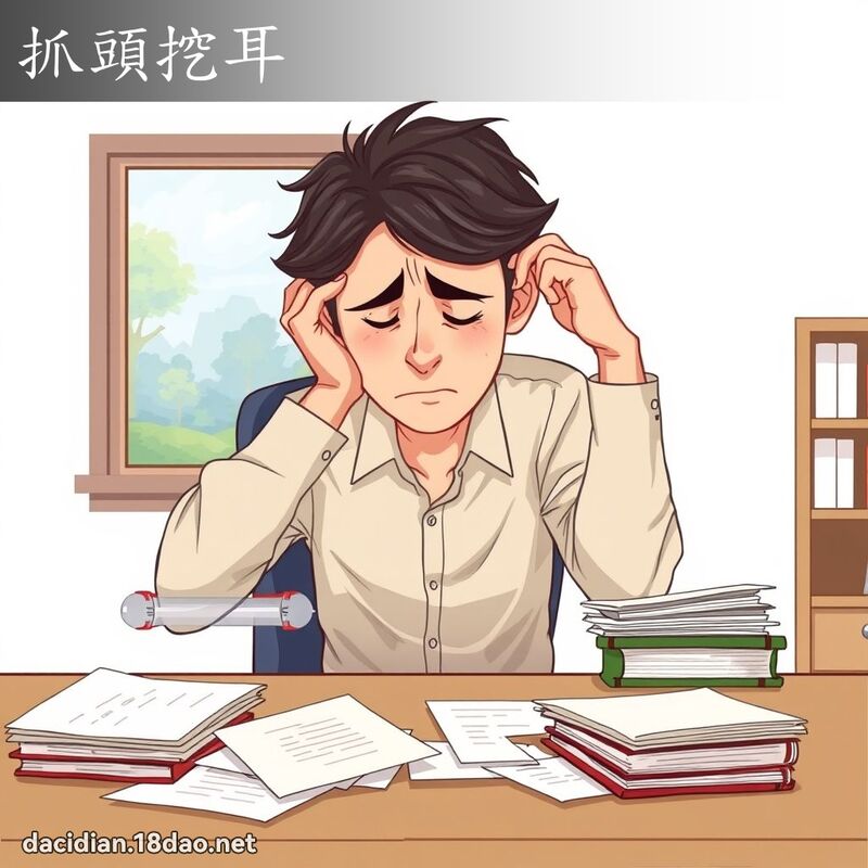 抓头挖耳 - 国语大辞典配图