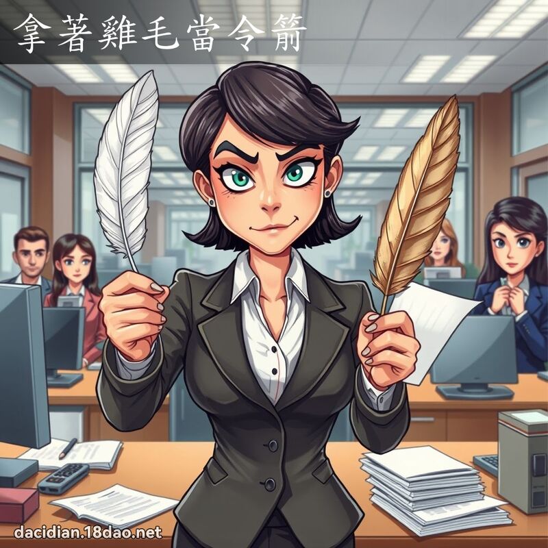 拿著鸡毛当令箭 - 国语大辞典配图